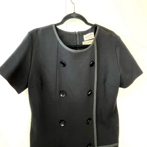 Vintage 1960s Black Wool Dress Mod Military Style Union Made in Canada approx 18 - Picture 7 of 14